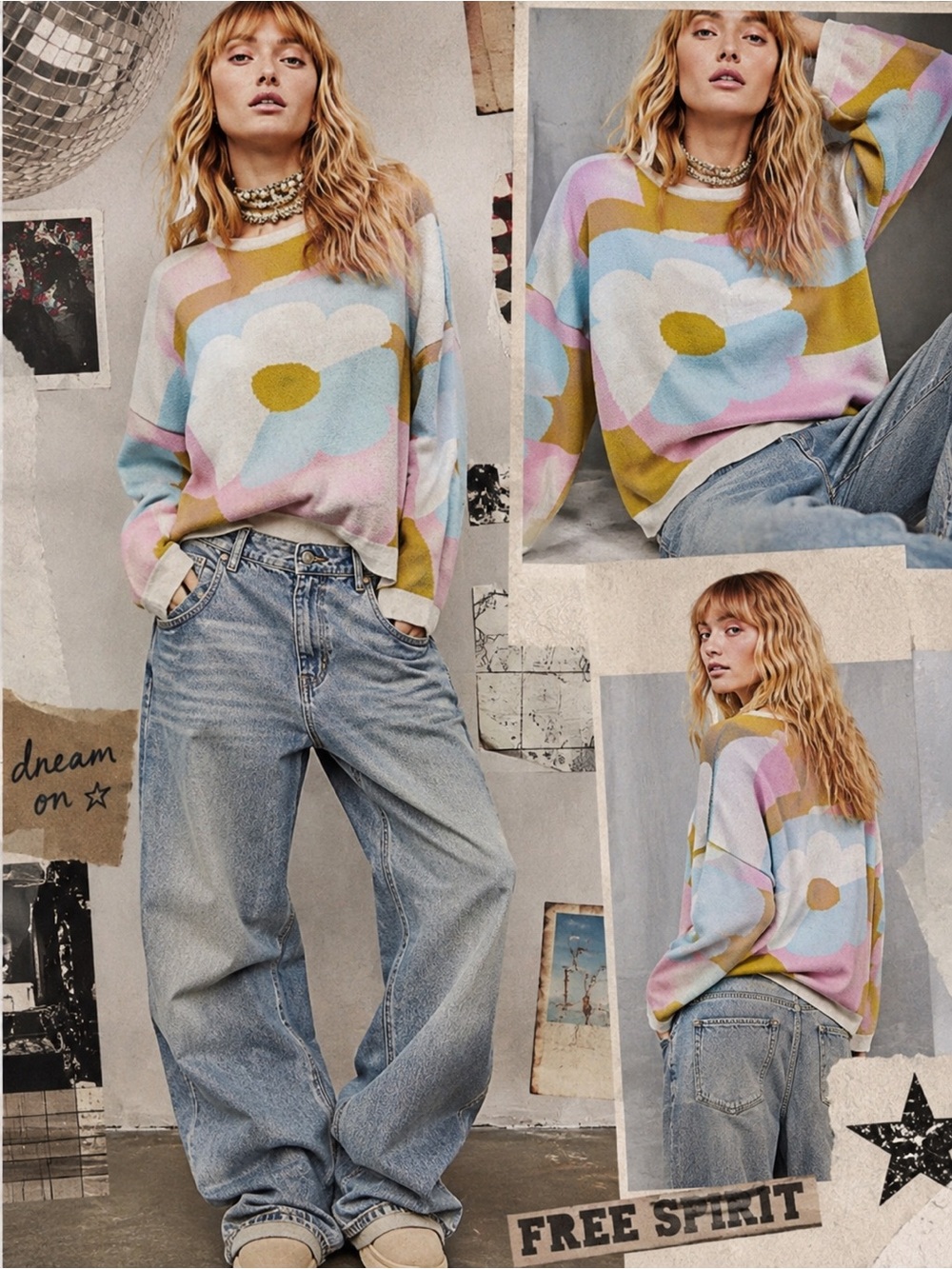 Pastel Floral Crewneck Sweater - Multicolor